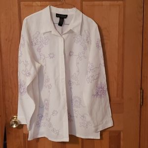 Dialogue QVC Women's Lrg Linen Blend Cream Blouse